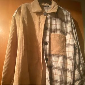 Corduroy with plaid print button up/shacket